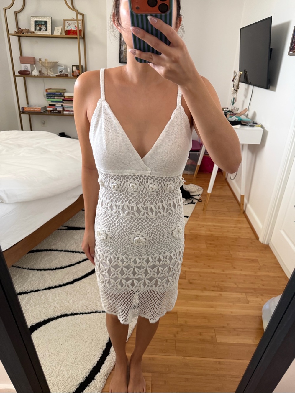 Vintage Handmade Crochet V-Neck Spaghetti Strap Dress